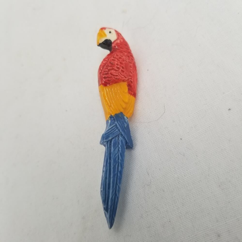 Vintage Lapel Pin Brooch Parrot Red Yellow Blue Plastic Costume Jewelry Kitschy